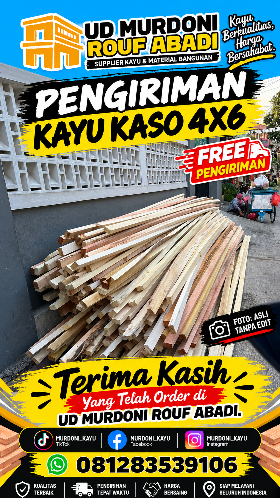 Dokumentasi pengiriman kayu kaso 4 kali 6