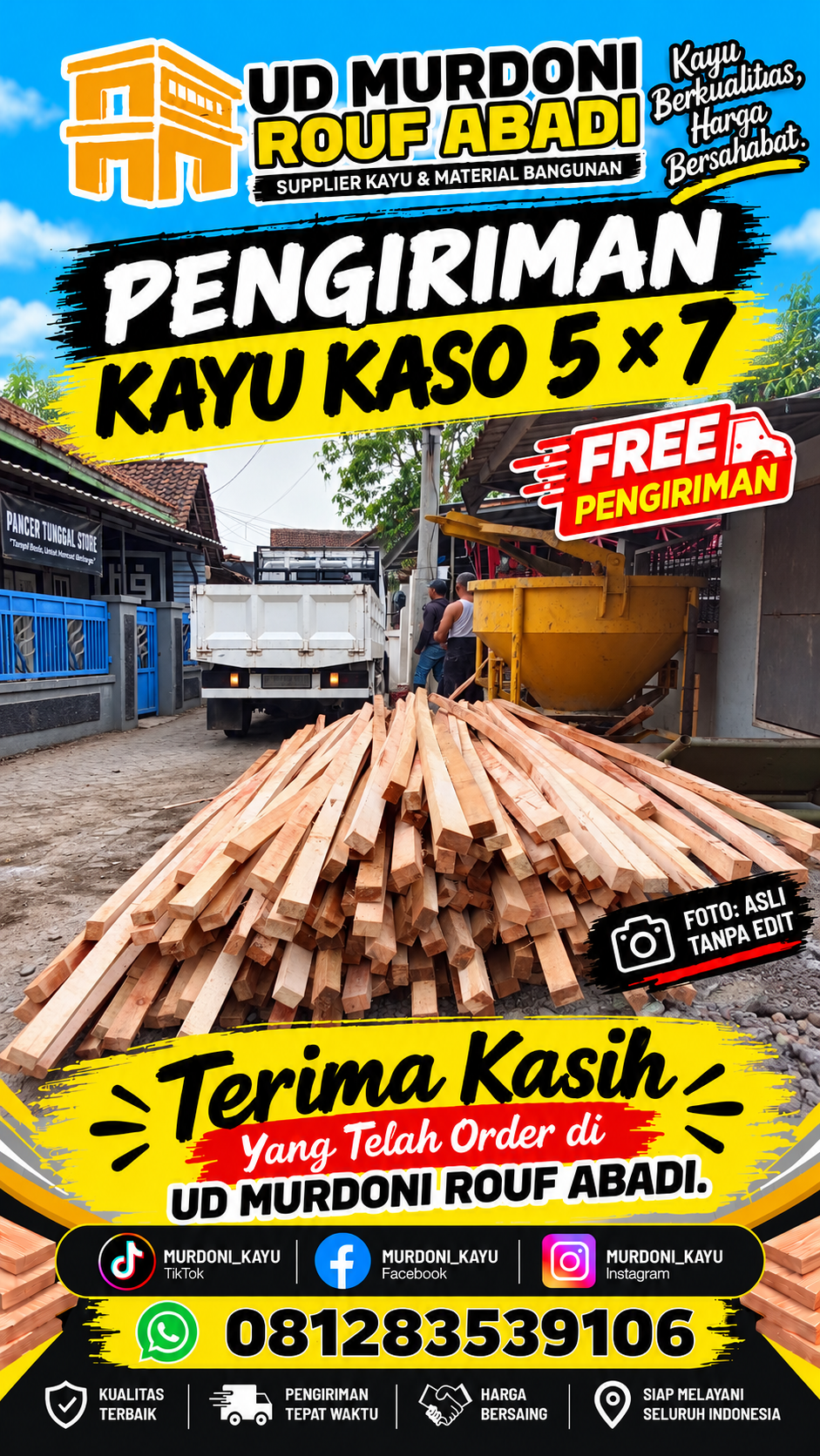 Pengiriman kayu kaso 5 kali 7