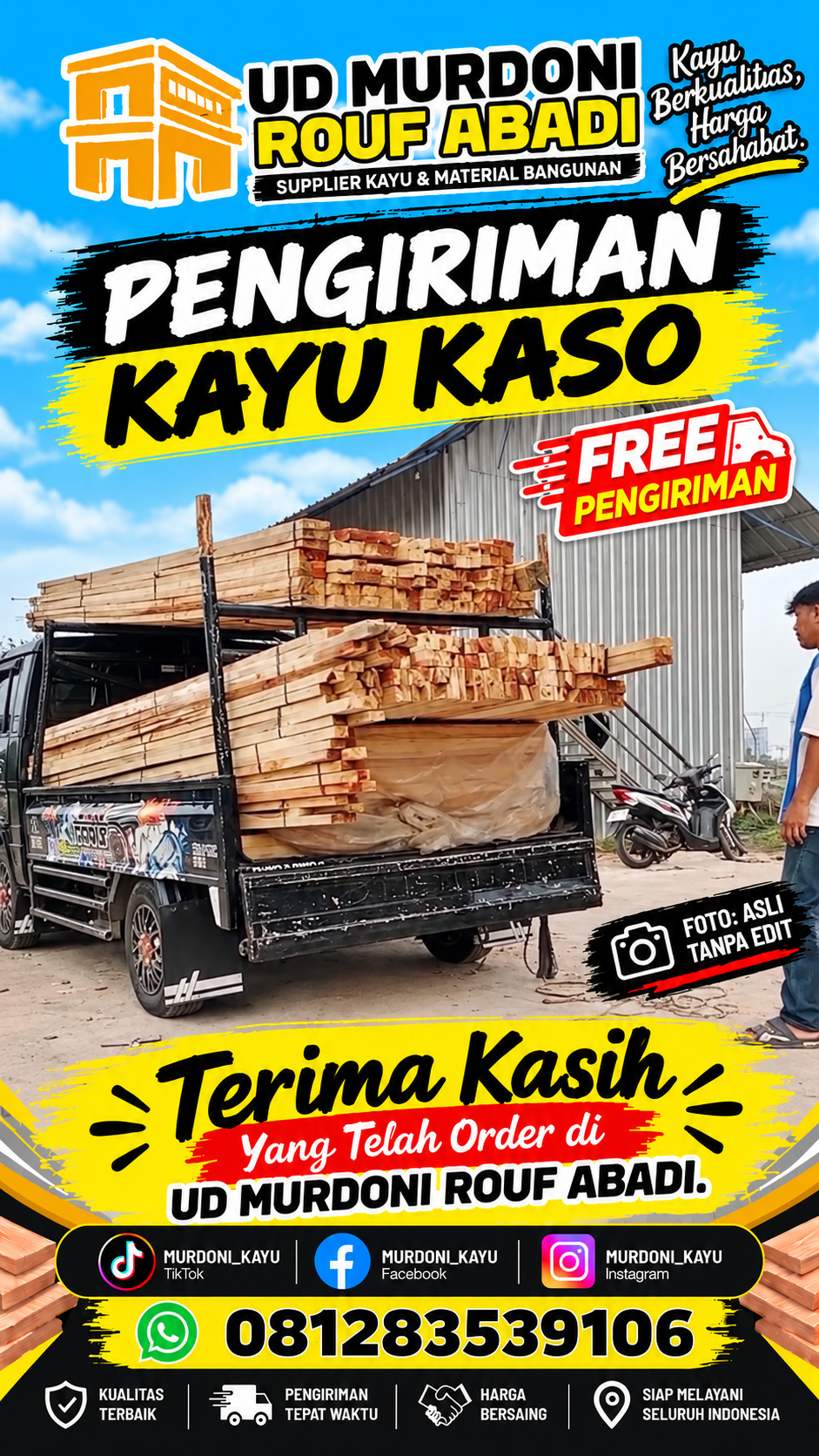 Pengiriman kayu kaso menggunakan truk